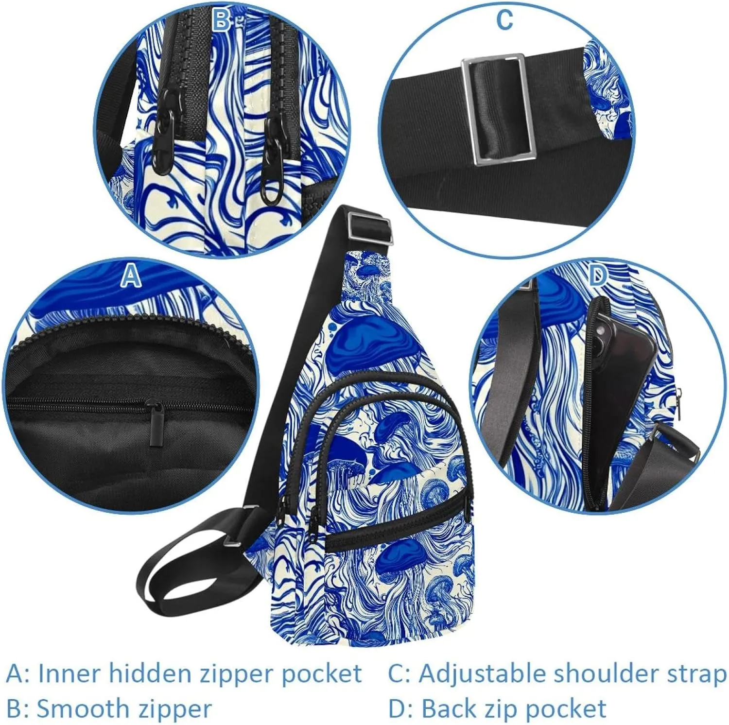 jellyfish Crossbody Small Sling Bag Sling Backpack for Travel Sports Hiking