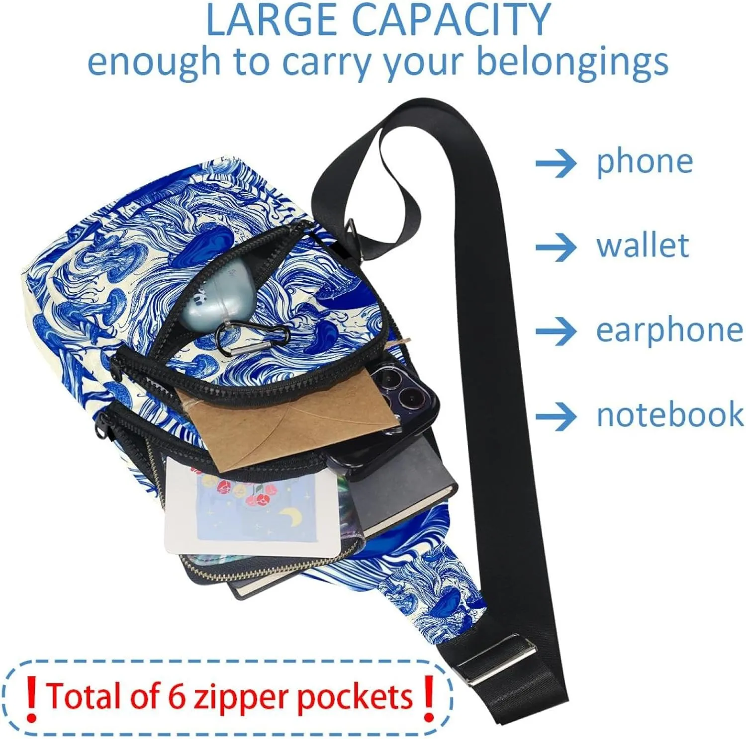 jellyfish Crossbody Small Sling Bag Sling Backpack for Travel Sports Hiking