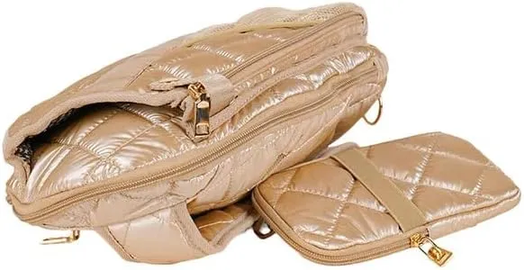 Jillian Courtly Champagne Striped 12 x 16 Inch Quilted Nylon Womens Pickleball Sport Sling Bag