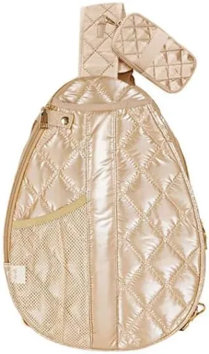 Jillian Courtly Champagne Striped 12 x 16 Inch Quilted Nylon Womens Pickleball Sport Sling Bag