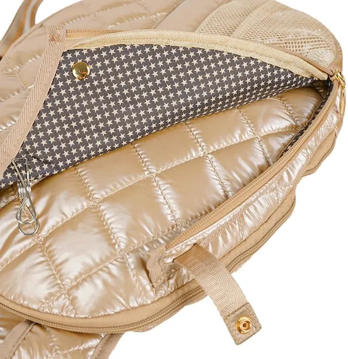 Jillian Courtly Champagne Striped 12 x 16 Inch Quilted Nylon Womens Pickleball Sport Sling Bag