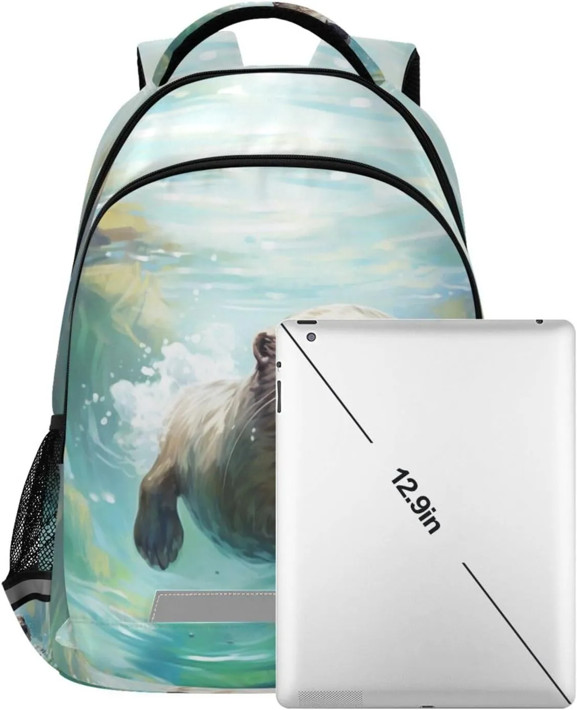 JIPONI Watercolor Otter Backpack For Girls Boys School Kids Bookbag Travel Laptop Backpack Purse Daypack With Chest Strap