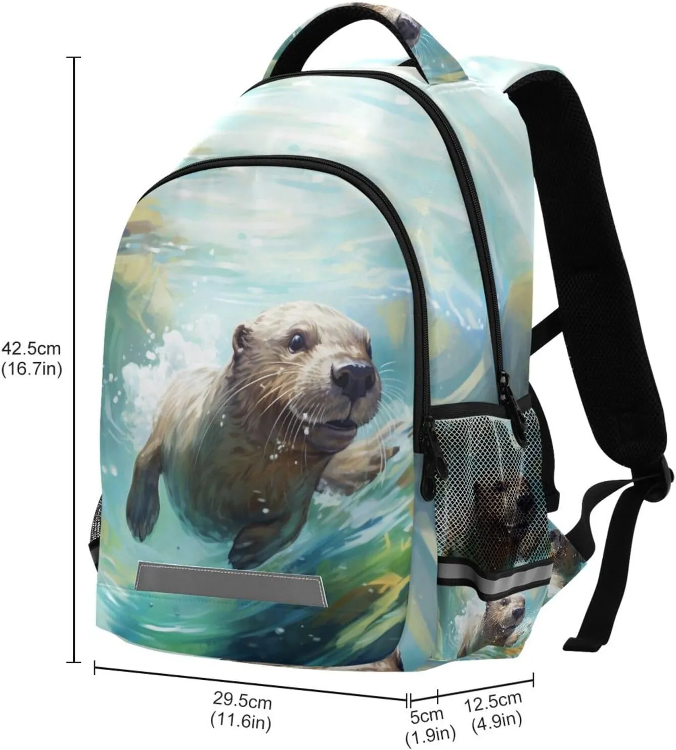 JIPONI Watercolor Otter Backpack For Girls Boys School Kids Bookbag Travel Laptop Backpack Purse Daypack With Chest Strap