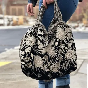 Johnny Was Othilia Black Velvet Cream White Lace Velvet Bag Handbag Purse New