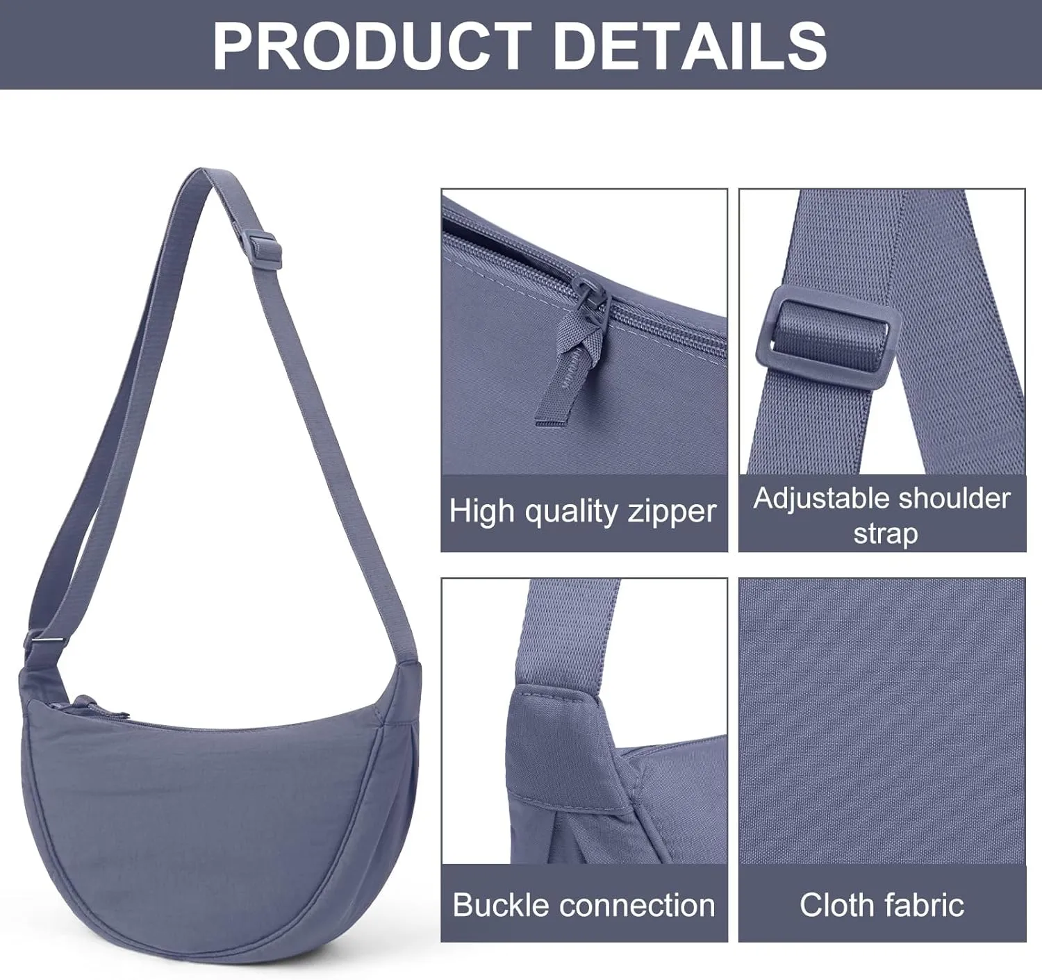 JQWSVE Nylon Crescent Bag for Women Men Crossbody Bag Hobo Sling Crescent Shoulder Bag Purse Casual Solid Color Dumpling Bag