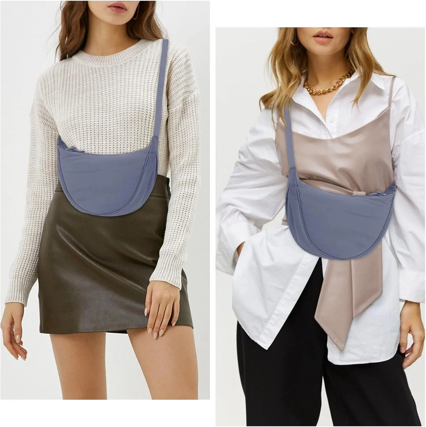 JQWSVE Nylon Crescent Bag for Women Men Crossbody Bag Hobo Sling Crescent Shoulder Bag Purse Casual Solid Color Dumpling Bag