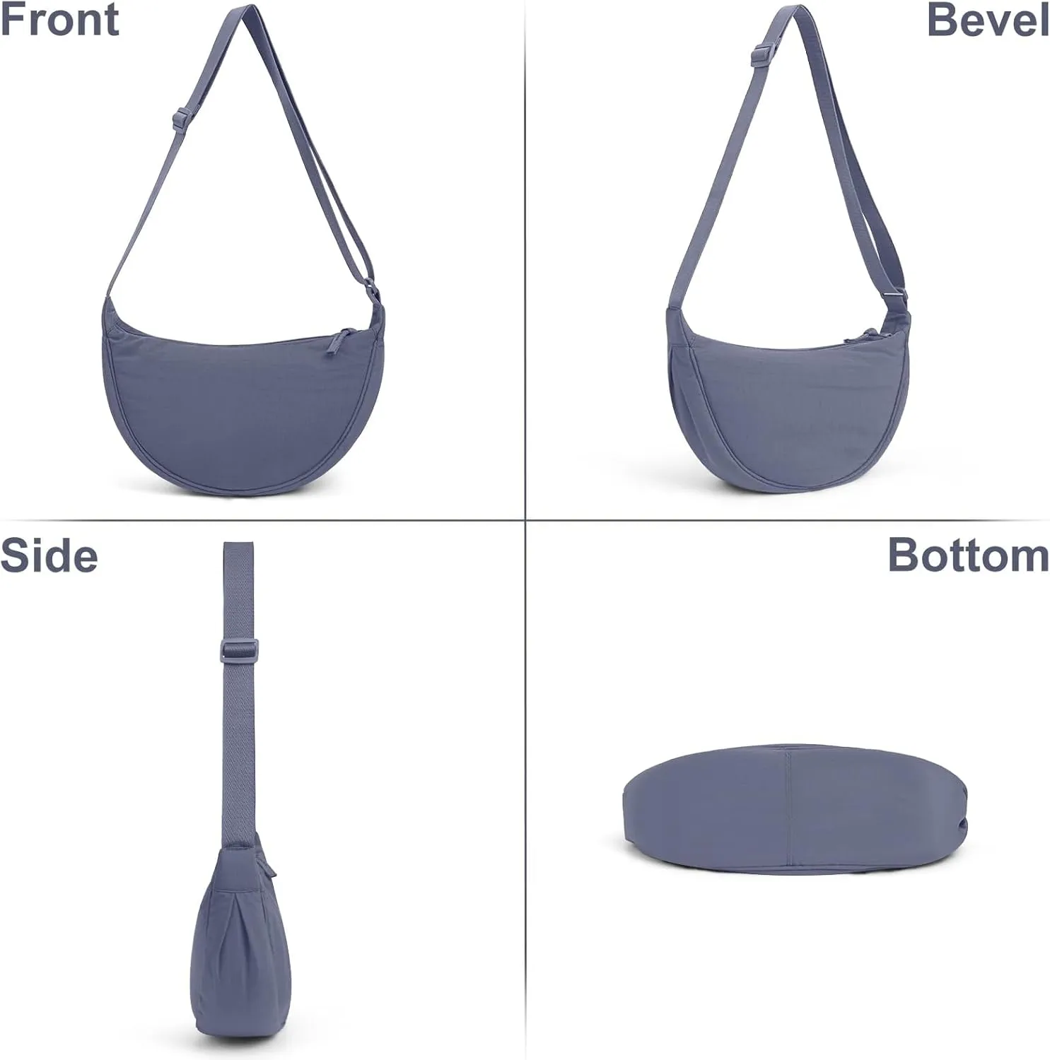 JQWSVE Nylon Crescent Bag for Women Men Crossbody Bag Hobo Sling Crescent Shoulder Bag Purse Casual Solid Color Dumpling Bag