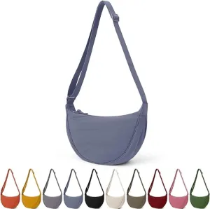 JQWSVE Nylon Crescent Bag for Women Men Crossbody Bag Hobo Sling Crescent Shoulder Bag Purse Casual Solid Color Dumpling Bag