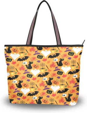 JSTEL Halloween Pumpkin Tote Purse with Pockets and Compartments,Halloween Tote Bag Zippered