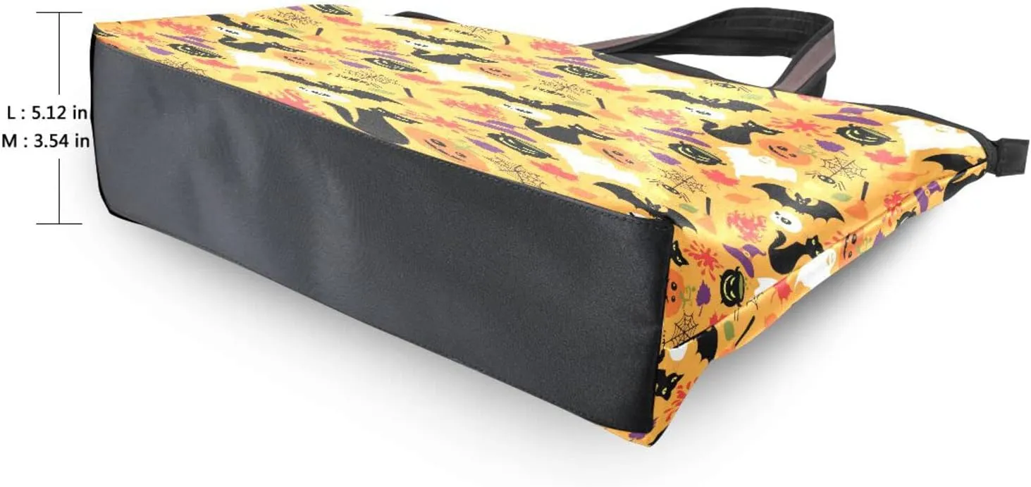 JSTEL Halloween Pumpkin Tote Purse with Pockets and Compartments,Halloween Tote Bag Zippered
