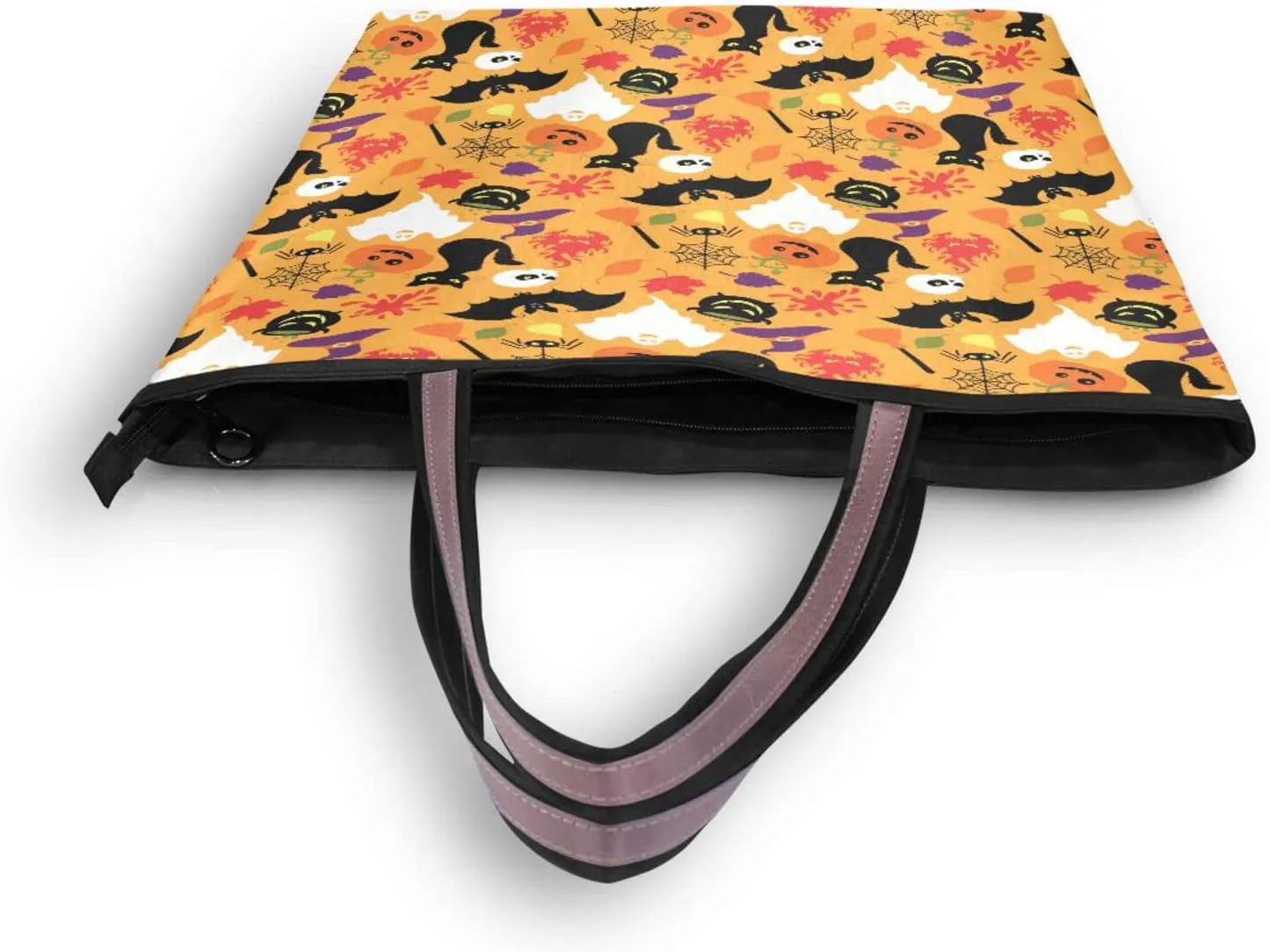 JSTEL Halloween Pumpkin Tote Purse with Pockets and Compartments,Halloween Tote Bag Zippered