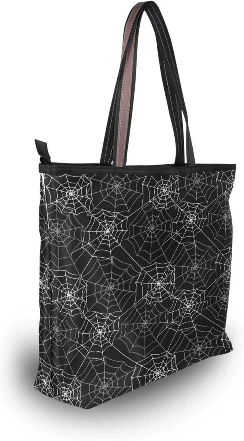 JSTEL Halloween Tote Bag for Women with Zipper,Halloween Tote Bag Black Cat Purses and Handbags