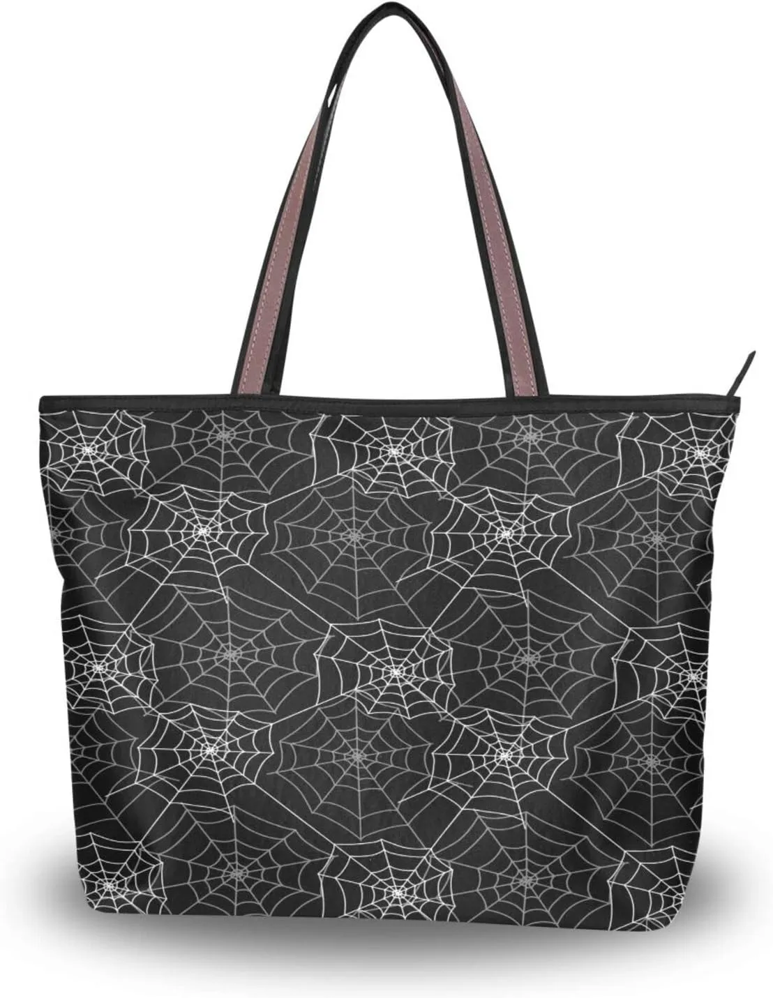 JSTEL Halloween Tote Bag for Women with Zipper,Halloween Tote Bag Black Cat Purses and Handbags