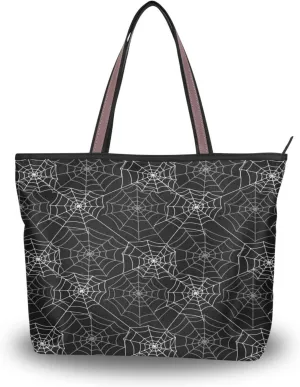 JSTEL Halloween Tote Bag for Women with Zipper,Halloween Tote Bag Black Cat Purses and Handbags