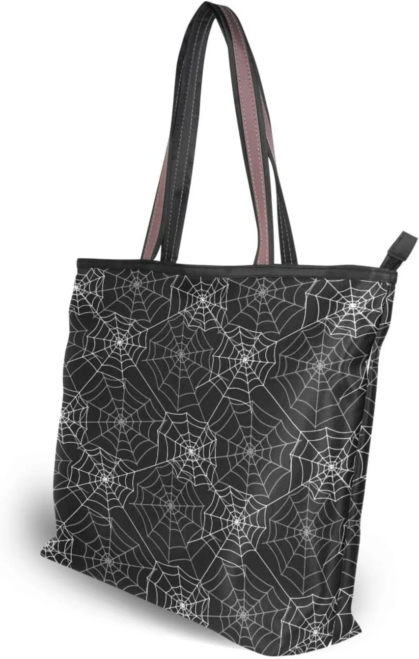 JSTEL Halloween Tote Bag for Women with Zipper,Halloween Tote Bag Black Cat Purses and Handbags