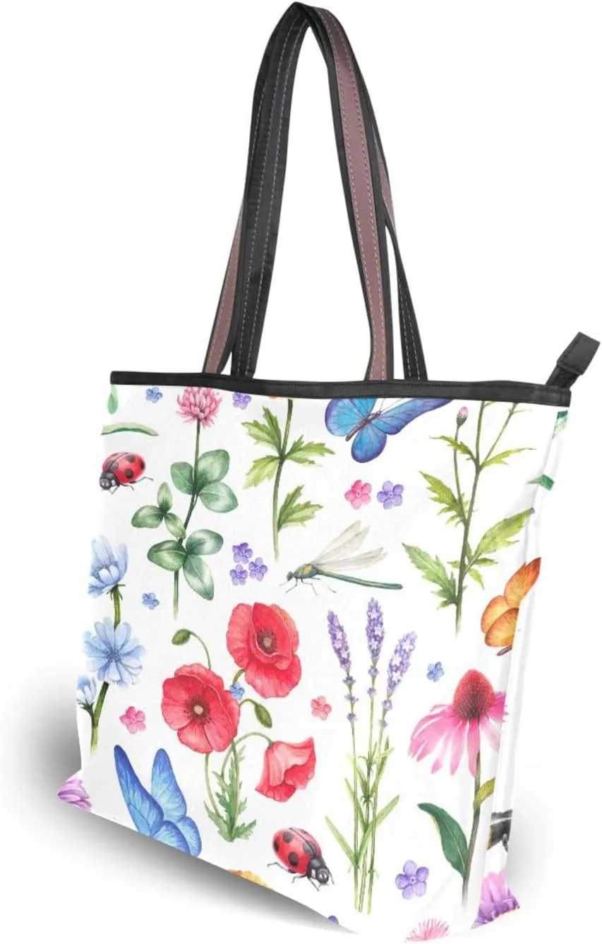 JSTEL Pattern Tote Bag for Women with Zipper Pocket Polyester Tote Purse Pattern Handbag Pattern Tote Purse