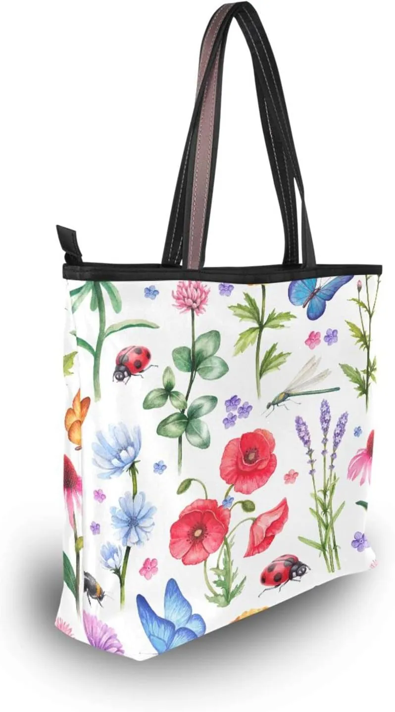 JSTEL Pattern Tote Bag for Women with Zipper Pocket Polyester Tote Purse Pattern Handbag Pattern Tote Purse