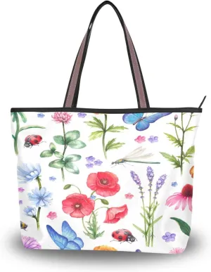 JSTEL Pattern Tote Bag for Women with Zipper Pocket Polyester Tote Purse Pattern Handbag Pattern Tote Purse