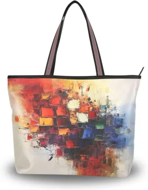 JSTEL Tote Bag for Women with Zipper,Polyester Tote Purse Holiday Tote Bag Work Handbag Women Gift