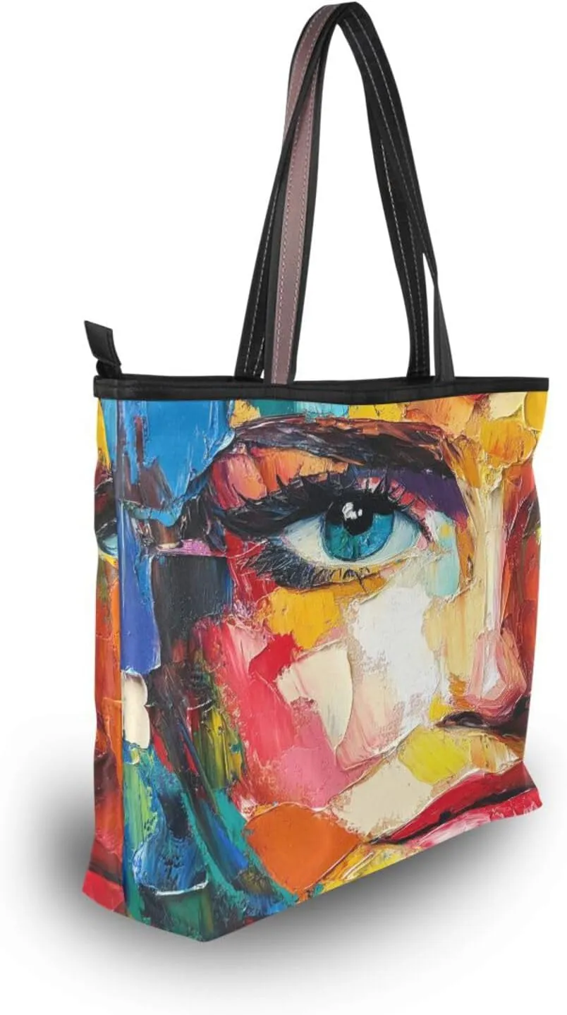 JSTEL Tote Bag for Women with Zipper,Polyester Tote Purse Holiday Tote Bag Work Handbag Women Gift