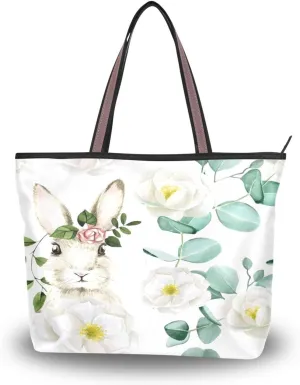 JSTEL Tote Bag for Women with Zipper,Polyester Tote Purse Holiday Tote Bag Work Handbag Women Gift