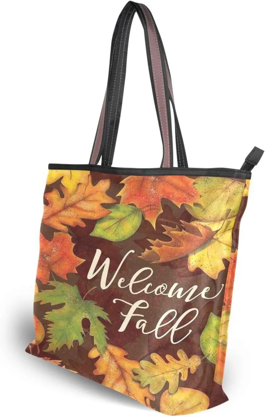 JSTEL Tote Bag for Women with Zipper,Polyester Tote Purse Holiday Tote Bag Work Handbag Women Gift