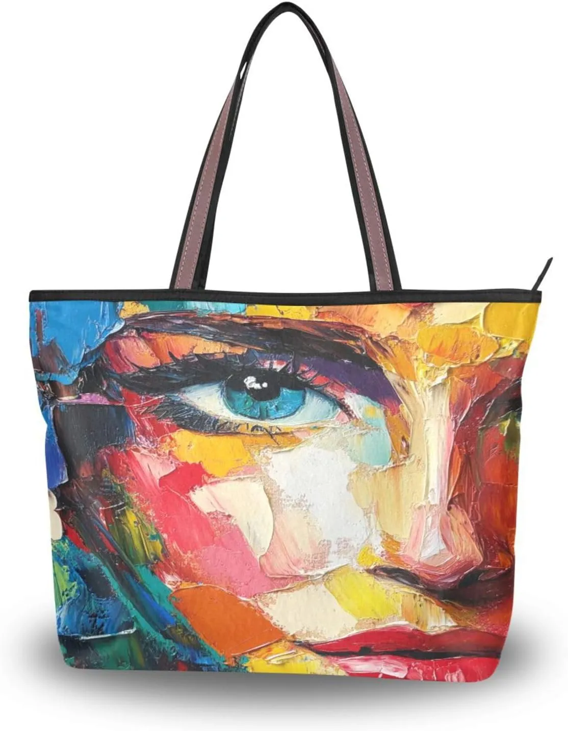 JSTEL Tote Bag for Women with Zipper,Polyester Tote Purse Holiday Tote Bag Work Handbag Women Gift