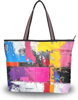 JSTEL Tote Bag for Women with Zipper,Polyester Tote Purse Holiday Tote Bag Work Handbag Women Gift
