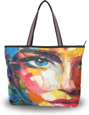 JSTEL Tote Bag for Women with Zipper,Polyester Tote Purse Holiday Tote Bag Work Handbag Women Gift