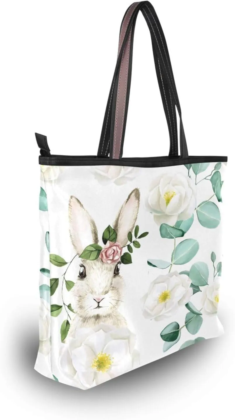 JSTEL Tote Bag for Women with Zipper,Polyester Tote Purse Holiday Tote Bag Work Handbag Women Gift