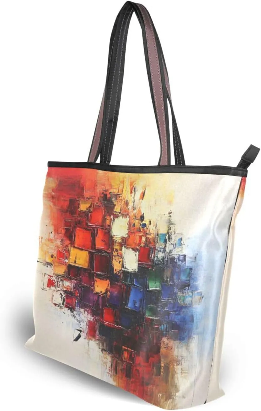 JSTEL Tote Bag for Women with Zipper,Polyester Tote Purse Holiday Tote Bag Work Handbag Women Gift