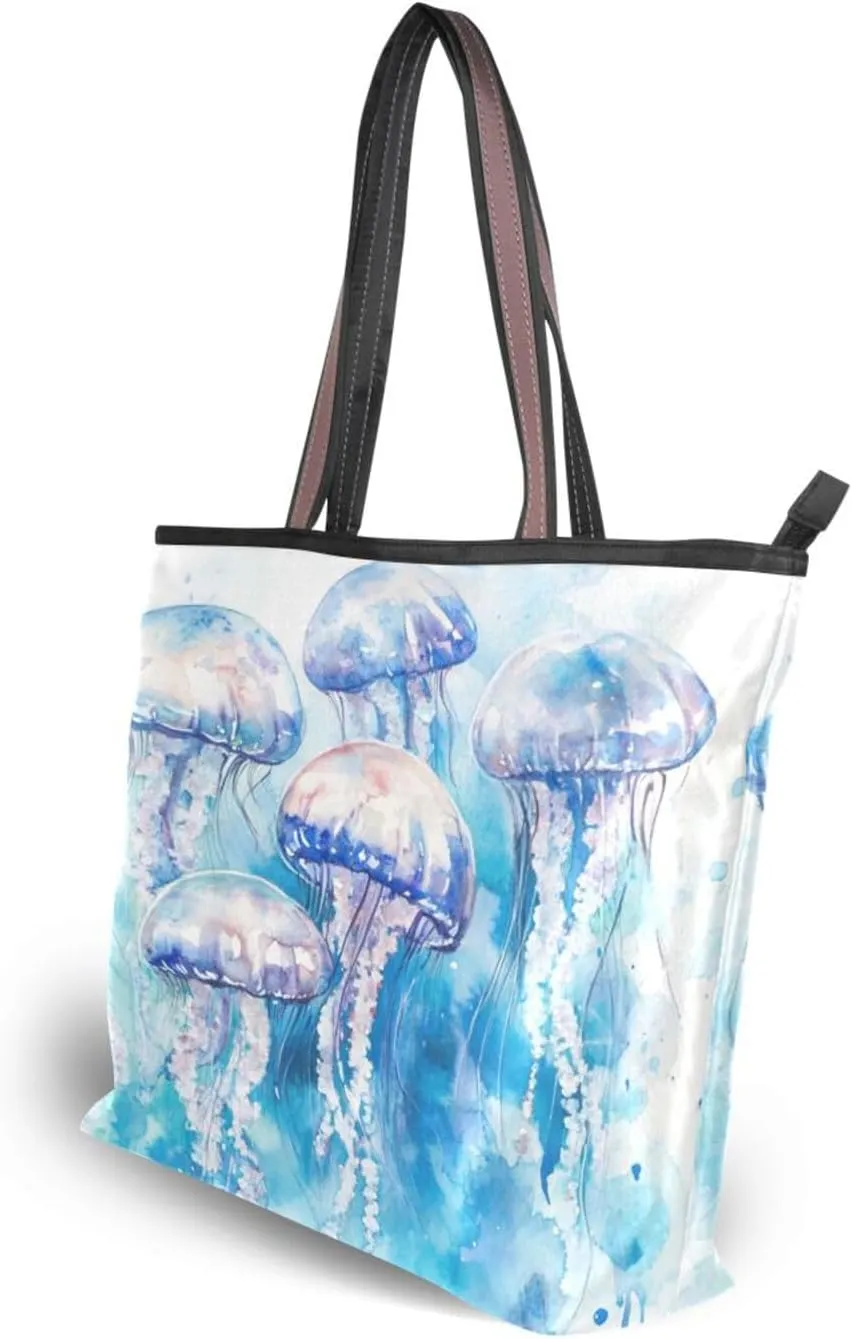 JSTEL Tote Bag for Women with Zipper,Polyester Tote Purse Holiday Tote Bag Work Handbag Women Gift