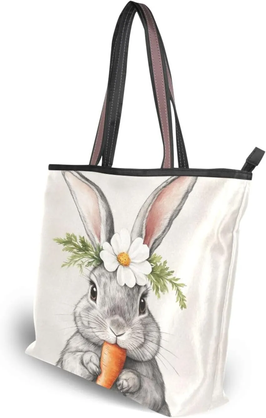 JSTEL Tote Bag for Women with Zipper,Polyester Tote Purse Holiday Tote Bag Work Handbag Women Gift