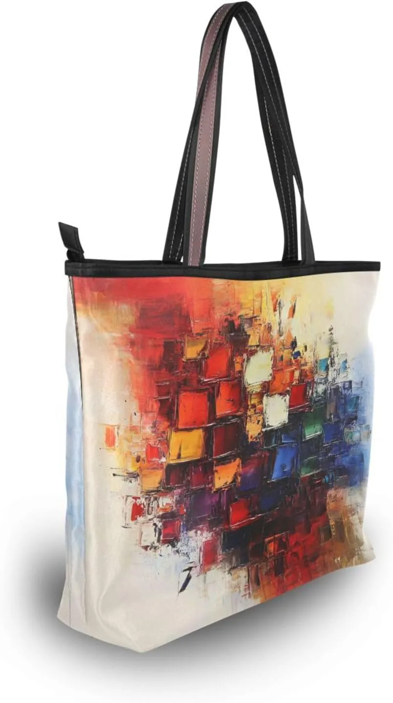 JSTEL Tote Bag for Women with Zipper,Polyester Tote Purse Holiday Tote Bag Work Handbag Women Gift