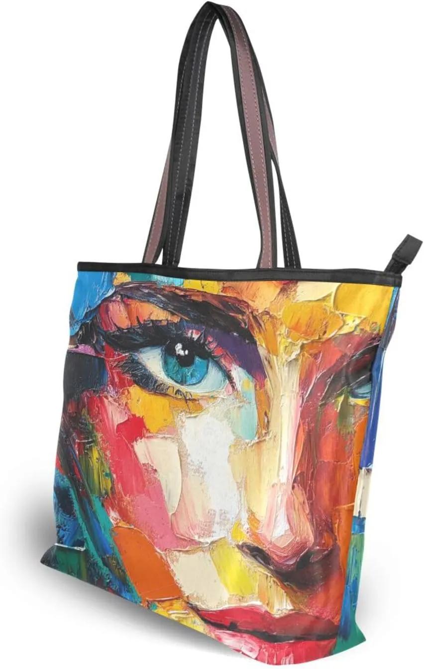 JSTEL Tote Bag for Women with Zipper,Polyester Tote Purse Holiday Tote Bag Work Handbag Women Gift