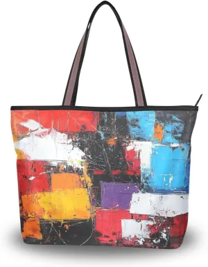 JSTEL Tote Bag for Women with Zipper,Polyester Tote Purse Holiday Tote Bag Work Handbag Women Gift