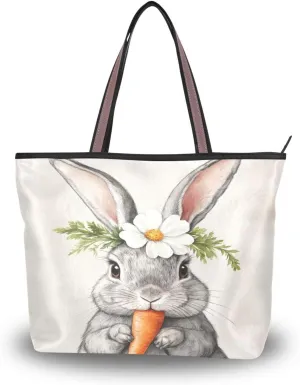 JSTEL Tote Bag for Women with Zipper,Polyester Tote Purse Holiday Tote Bag Work Handbag Women Gift