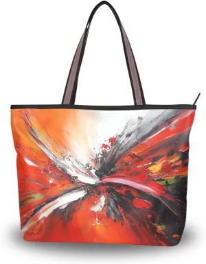 JSTEL Tote Bag for Women with Zipper,Polyester Tote Purse Holiday Tote Bag Work Handbag Women Gift