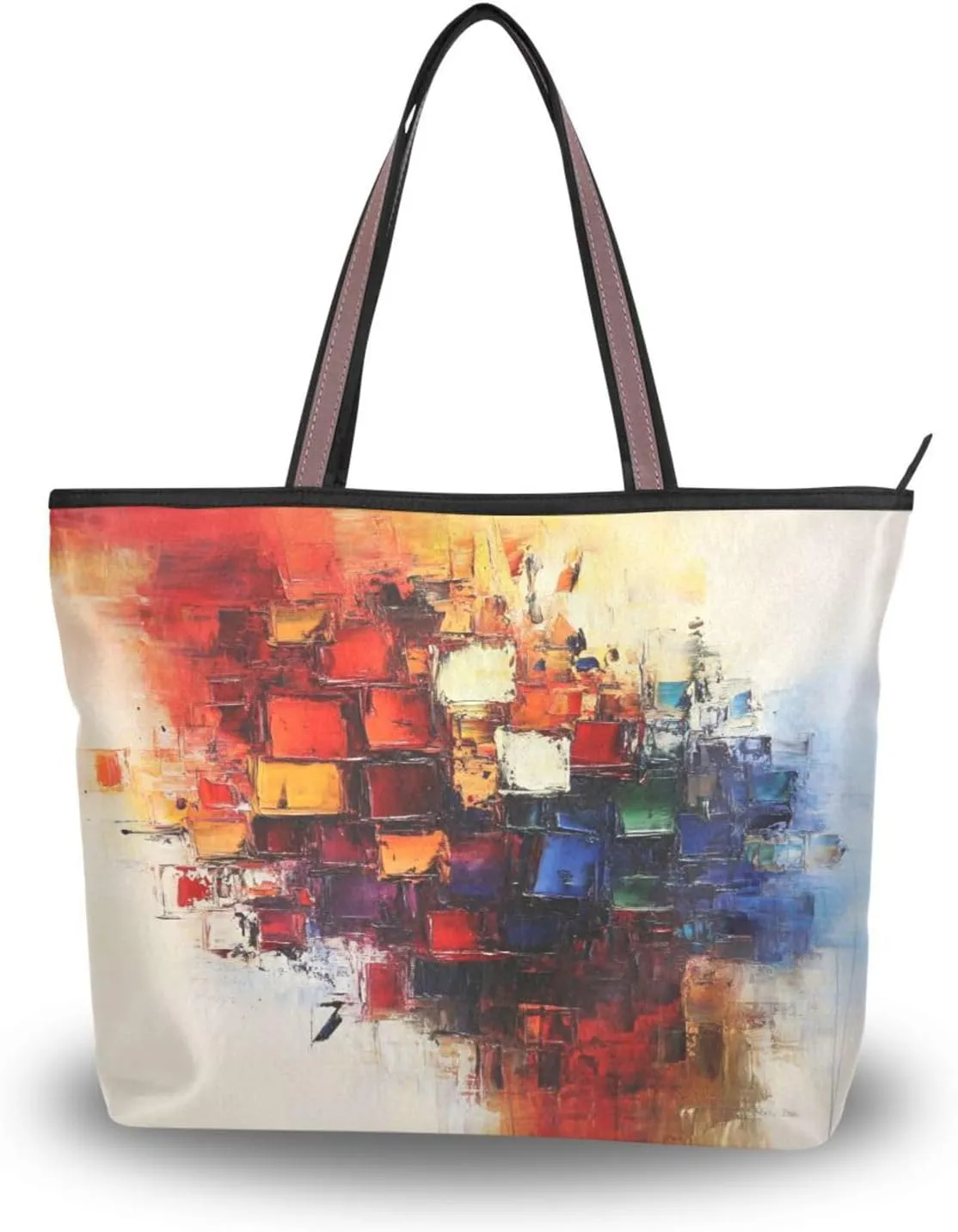 JSTEL Tote Bag for Women with Zipper,Polyester Tote Purse Holiday Tote Bag Work Handbag Women Gift