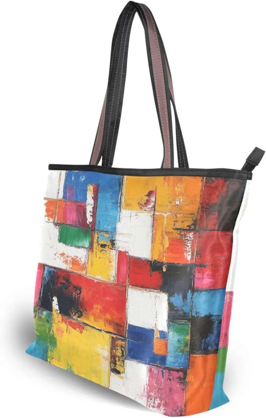 JSTEL Tote Bag for Women with Zipper,Polyester Tote Purse Holiday Tote Bag Work Handbag Women Gift