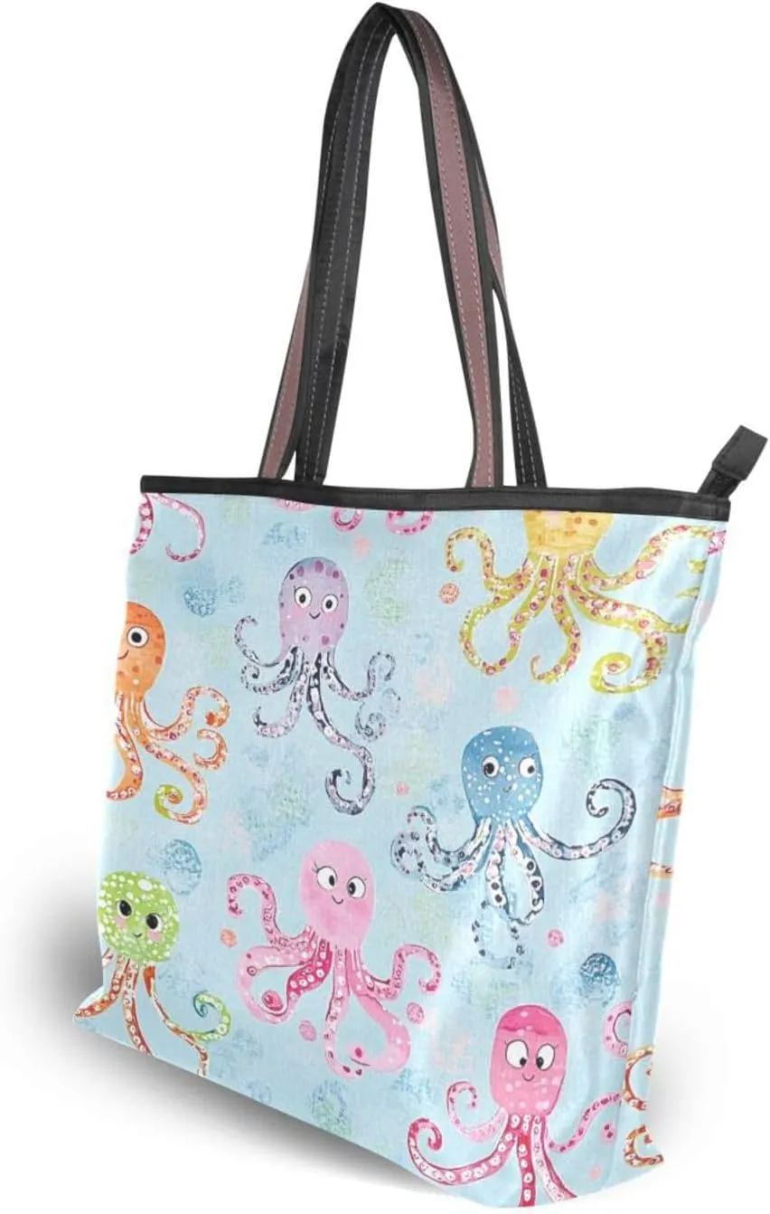 JSTEL Tote Bag for Women with Zipper,Polyester Tote Purse Holiday Tote Bag Work Handbag Women Gift