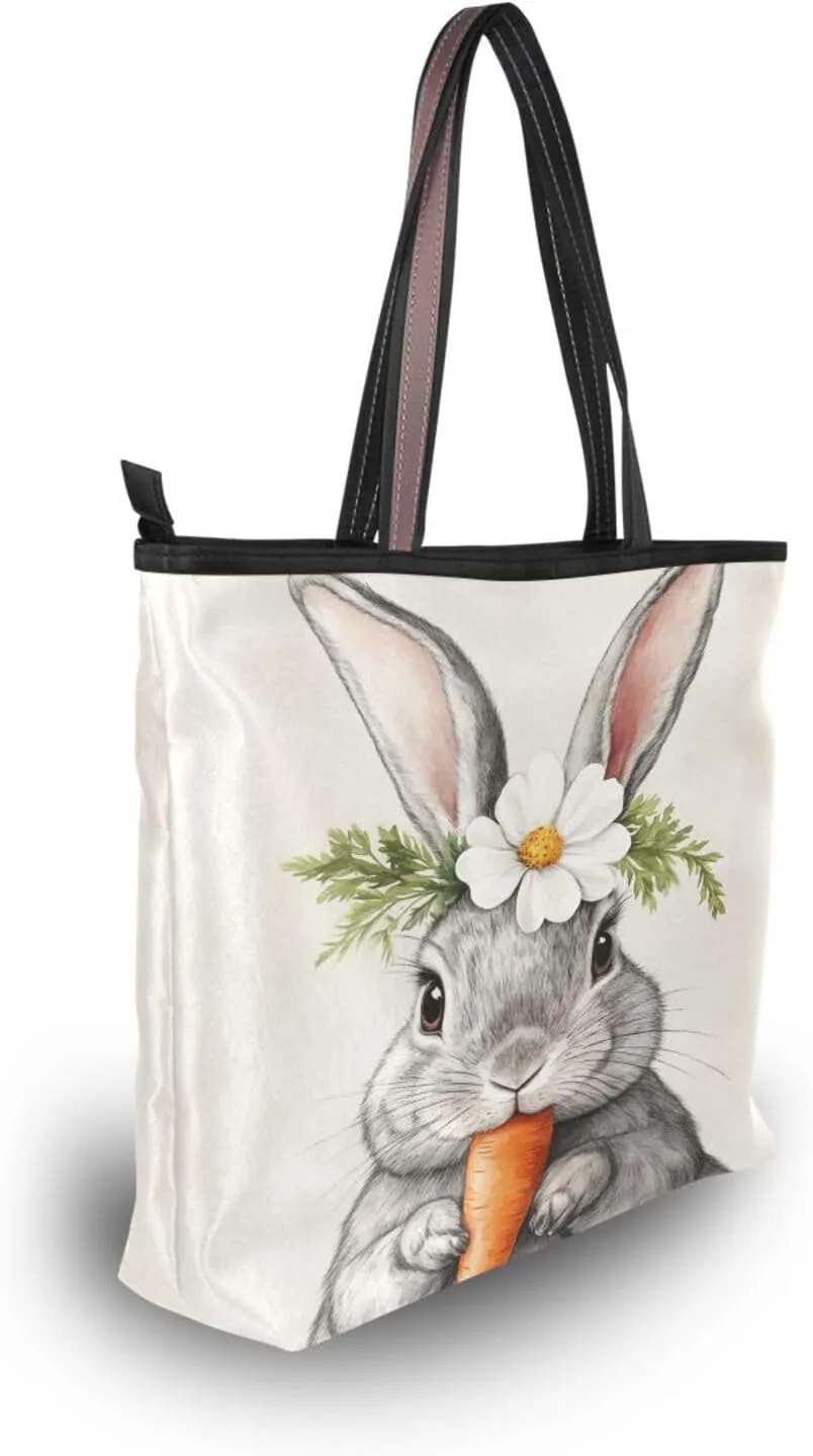 JSTEL Tote Bag for Women with Zipper,Polyester Tote Purse Holiday Tote Bag Work Handbag Women Gift
