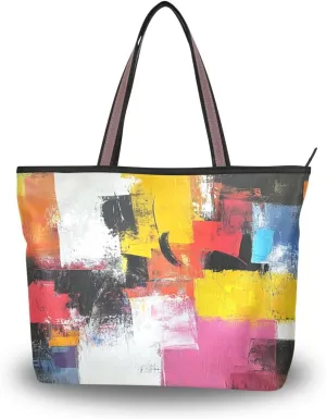 JSTEL Tote Bag for Women with Zipper,Polyester Tote Purse Holiday Tote Bag Work Handbag Women Gift