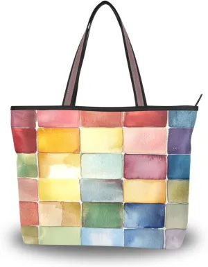 JSTEL Tote Bag for Women with Zipper,Polyester Tote Purse Holiday Tote Bag Work Handbag Women Gift