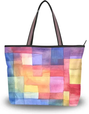 JSTEL Tote Bag for Women with Zipper,Polyester Tote Purse Holiday Tote Bag Work Handbag Women Gift