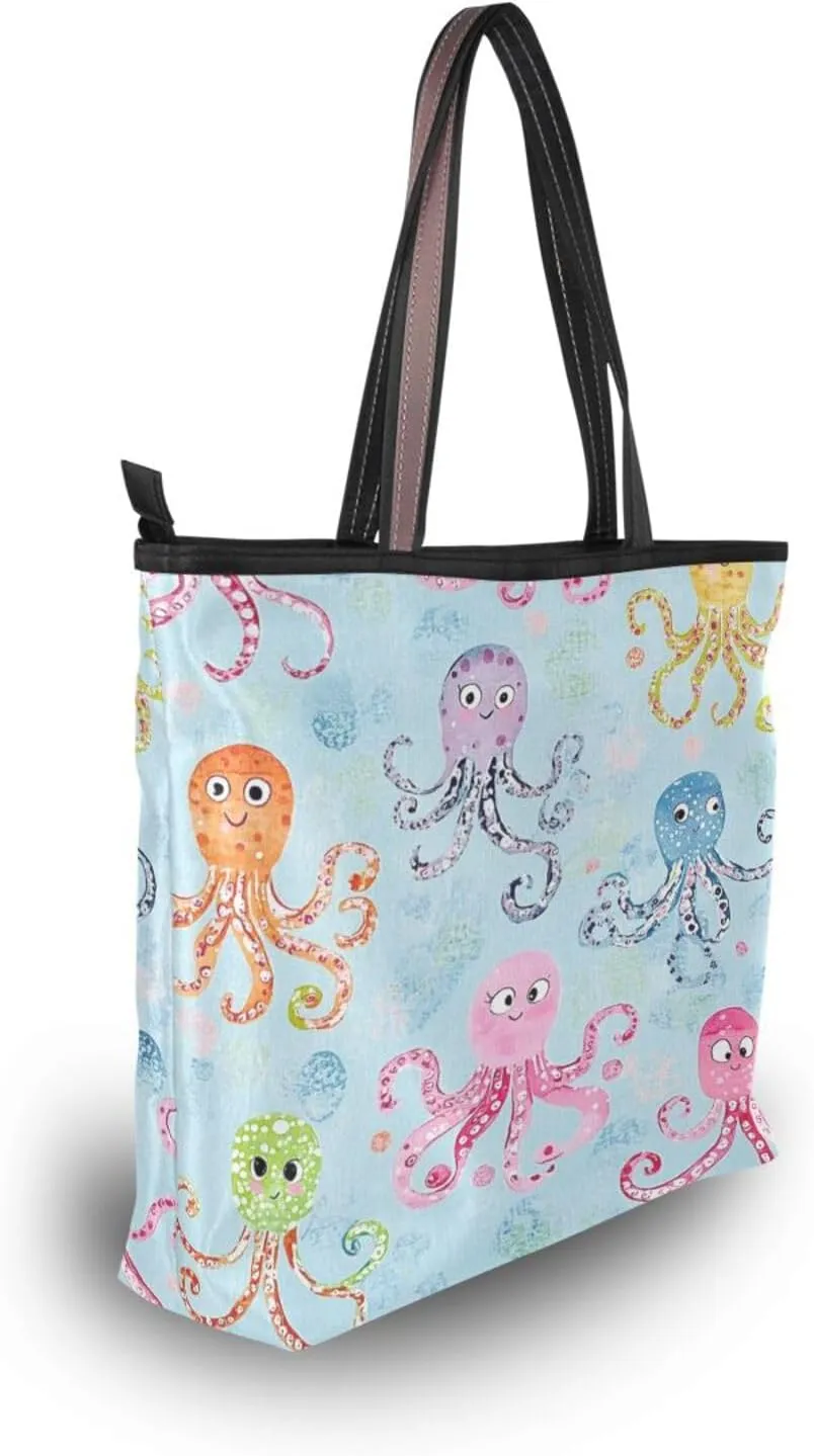 JSTEL Tote Bag for Women with Zipper,Polyester Tote Purse Holiday Tote Bag Work Handbag Women Gift
