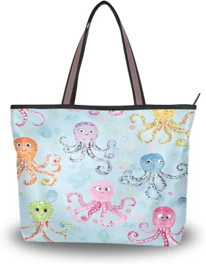 JSTEL Tote Bag for Women with Zipper,Polyester Tote Purse Holiday Tote Bag Work Handbag Women Gift