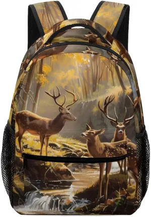 Jungle Hunting Deer Autumn Stream Cute Backpack Casual Funny Printing Basic Shoulder Bag for Men Women Travel Picnic