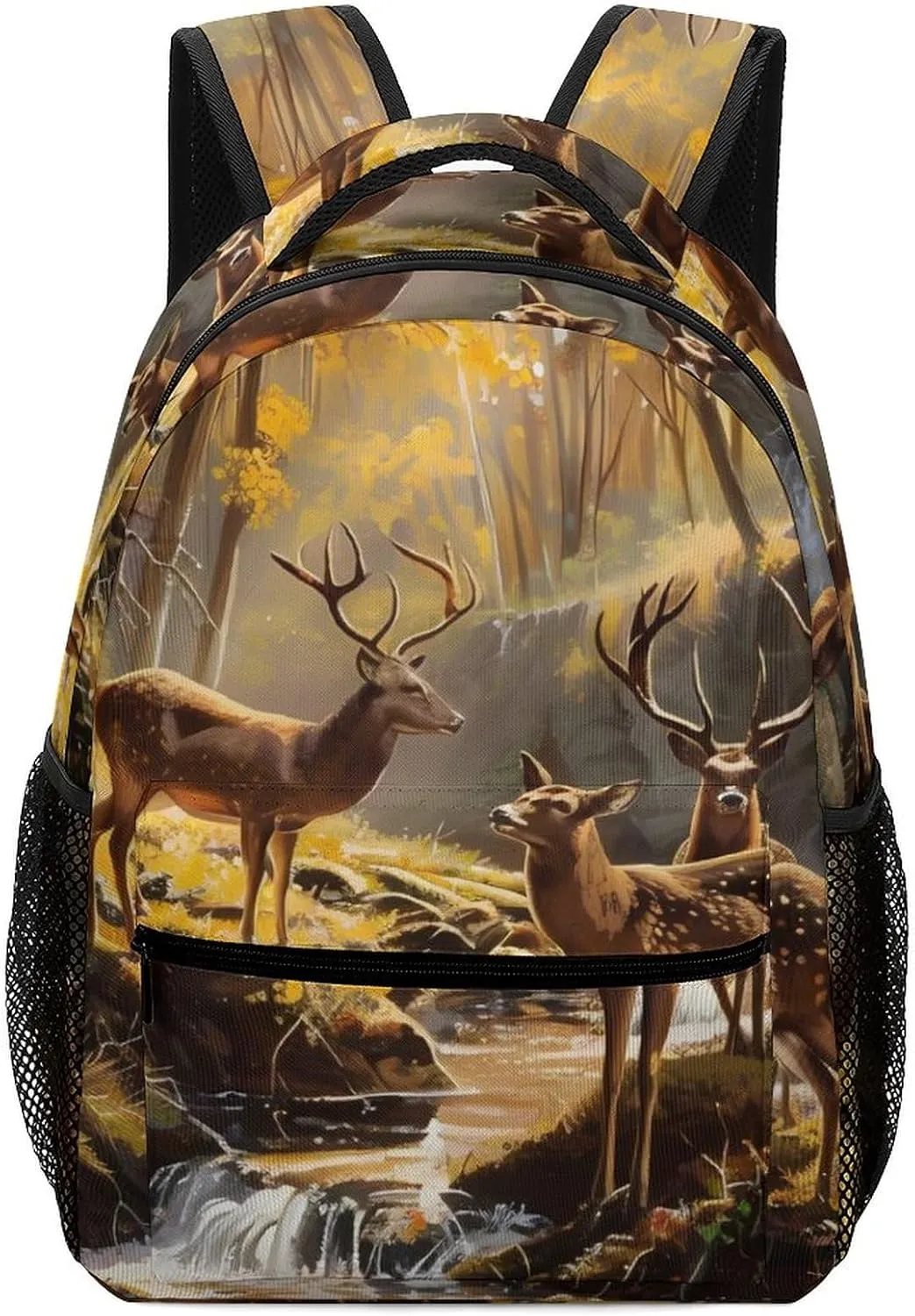 Jungle Hunting Deer Autumn Stream Cute Backpack Casual Funny Printing Basic Shoulder Bag for Men Women Travel Picnic