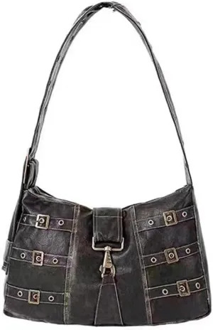 Juoxeepy Crossbody Tote Bag for Women Vintage Leather Shoulder Bag Y2K Aesthetic Hobo Bag Reteo Grunge Crossbody Bag